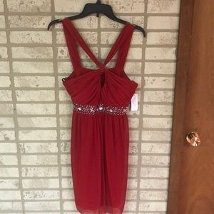 NWT Stunning red halter dress with beading